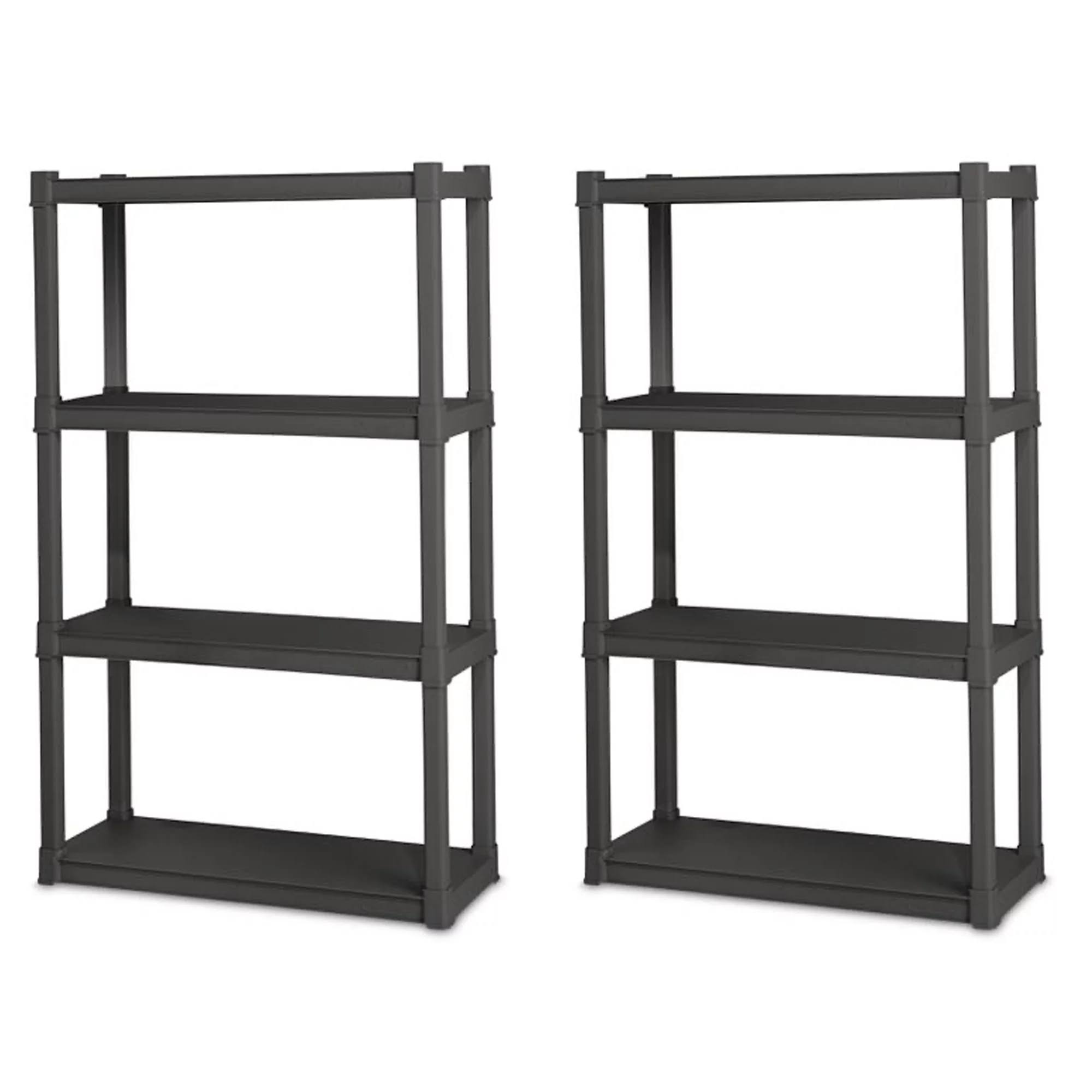 Plastic Indoor Outdoor 4 Shelf Durable Shelving Unit, Gray 2 Pack