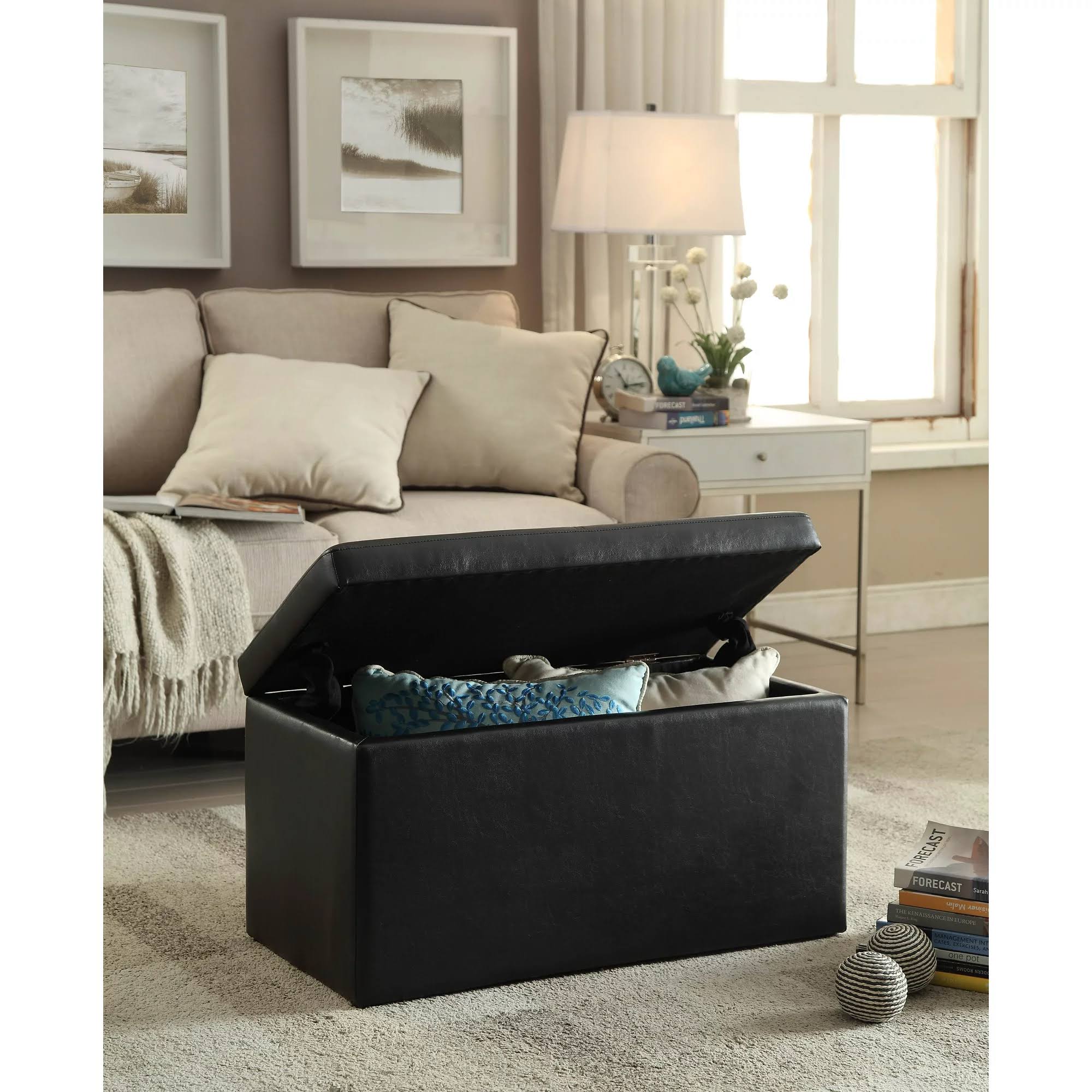 Gardens 30-inch Hinged Storage Ottoman, Black