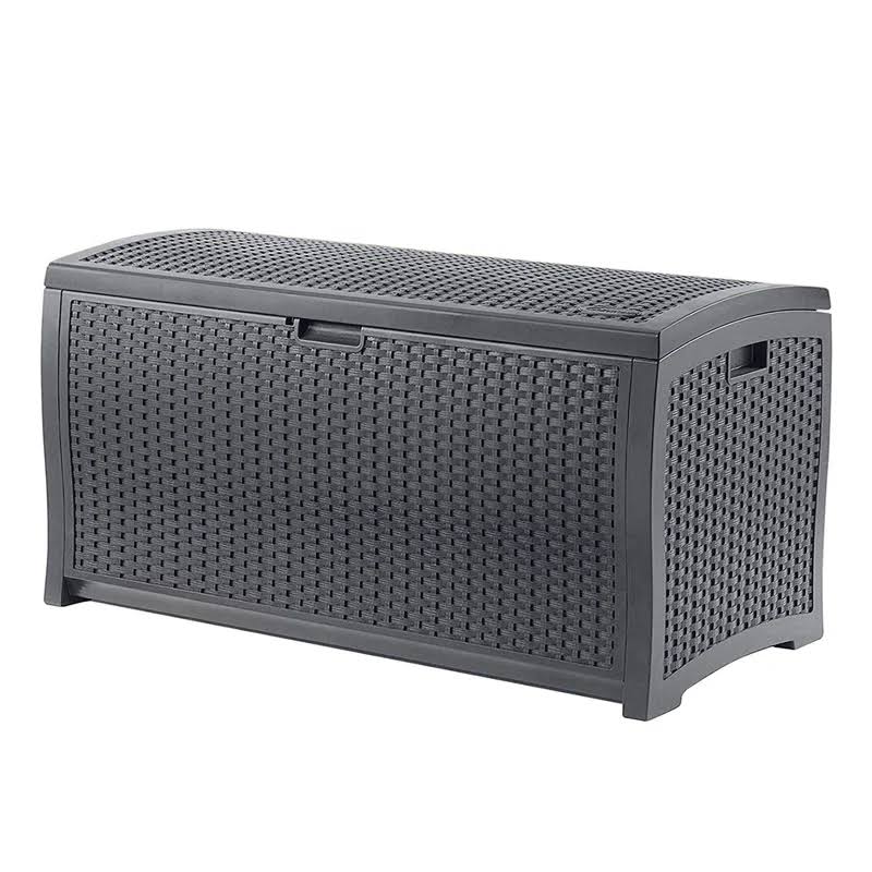 DBW7300C 73 Gallon Medium Resin Wicker Indoor/Outdoor Storage Box for Garden Tools, Pool Accessories, and Patio Cushions, Cyberspace