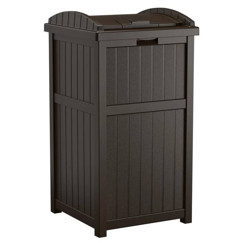GH1732J 33 Gallon Can Resin Outdoor Trash Hideaway with Lid Use in Backyard, Deck, or Patio, Brown