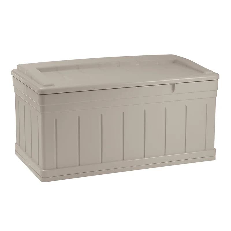 DB9750 129 Gallon Large Waterproof Outdoor Storage Container for Patio Furniture, Pools Toys, Yard Tools Extended Deck Box, H27 1/2, w/Lid and Seat, Taupe