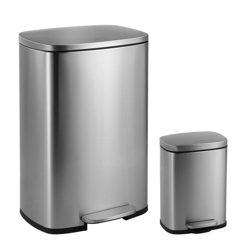 happimess HPM1006A Connor Rectangular 13 Gal. Stainless Steel Trash Can with Soft-Close Lid and Free Mini Trash Can