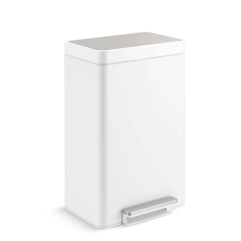 KOHLER K-20956-STW 11 Gallon Hands-Free Dual Compartment Recycling Kitchen Step Can, Trash Can with Foot Pedal, Quiet-Close Lid, White Stainless Steel