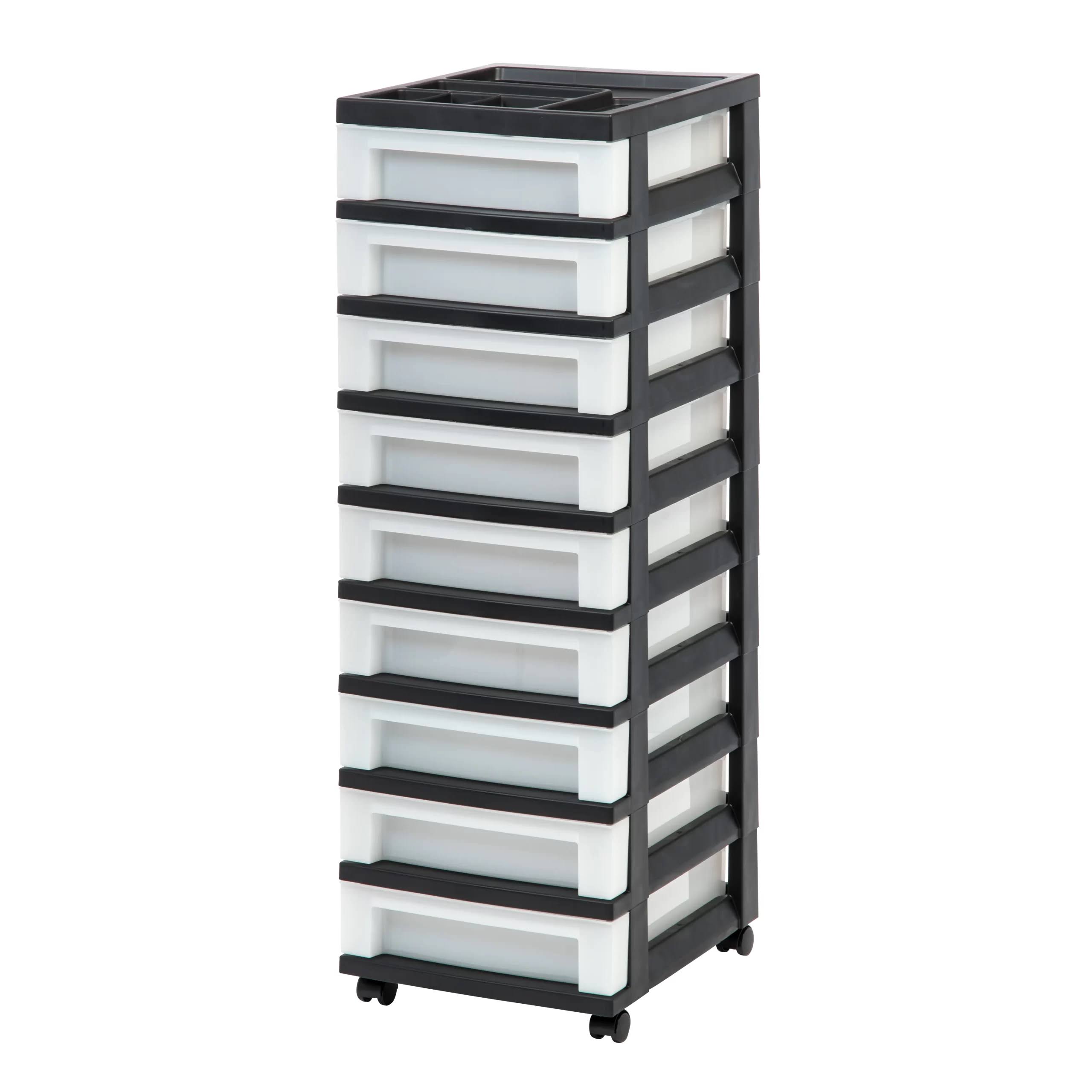 Black 9-Drawer Storage Cart with Organizer Top (Black/Pearl)