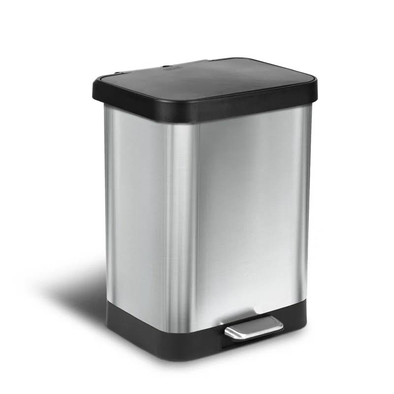 Glad GLD-74506 Stainless Steel Step Trash Can with Clorox Odor Protection | Large Metal Kitchen Garbage Bin with Soft Close Lid, Foot Pedal and Waste Bag Roll Holder, 13 Gallon, Stainless