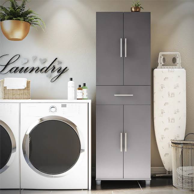 Home 8487408COM Camberly 23.46-in W x 75.25-in H Wood Composite Graphite Grey/Graphite Grey Freestanding Utility Storage Cabinet