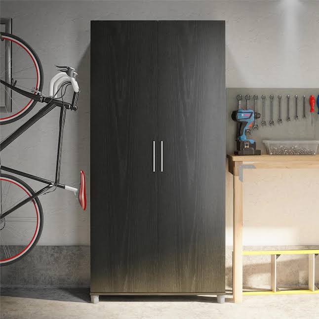 Home 3402335COM Camberly 35.68-in W x 74.31-in H Wood Composite Black Oak/Nightfall Oak Freestanding Utility Storage Cabinet