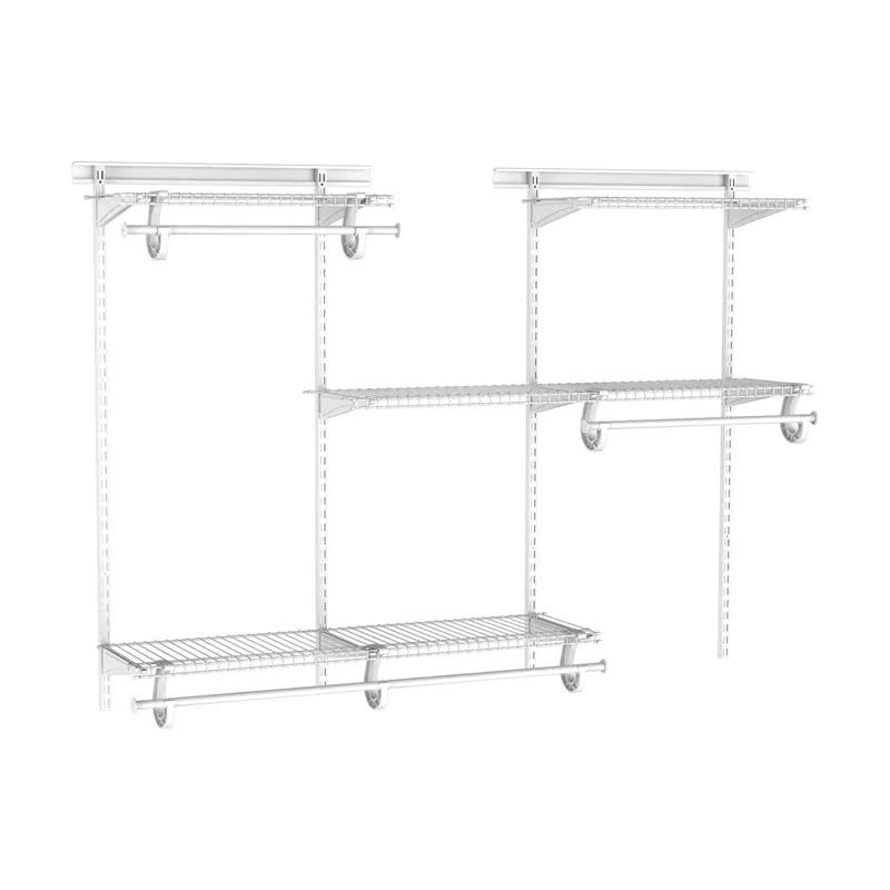 8808 ShelfTrack Wire Closet Organizer System, Adjustable from 4 to 6 Ft., With Shelves, Clothes Rods, Hardware, Durable Steel, White