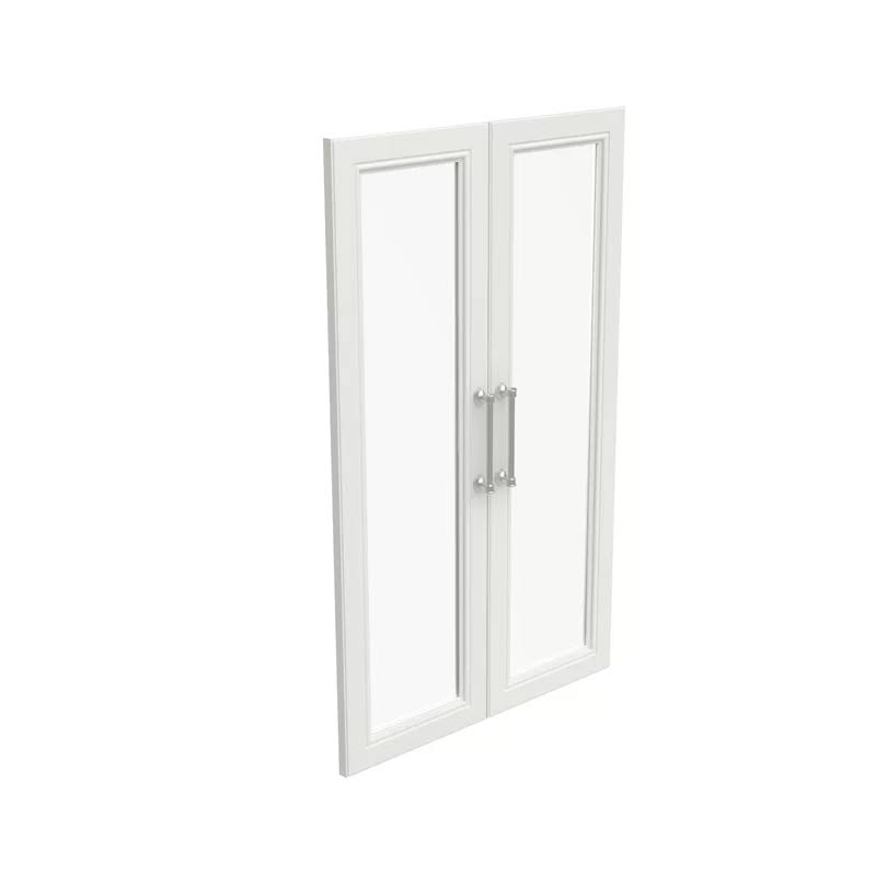 4595 Modular Storage Pair Set, 2 Glass Pane Doors, Wood Closet Organizer Shaker Style, Add On Accessory for Shelf Units, White, 34.88  H x 21.02  W x 1.81  D