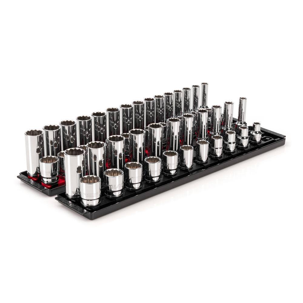SHD92214 1/2 in. Drive 12-Point Socket Set with Rails (3/8 in.-1 in., 10 mm-24 mm) (52-Piece)