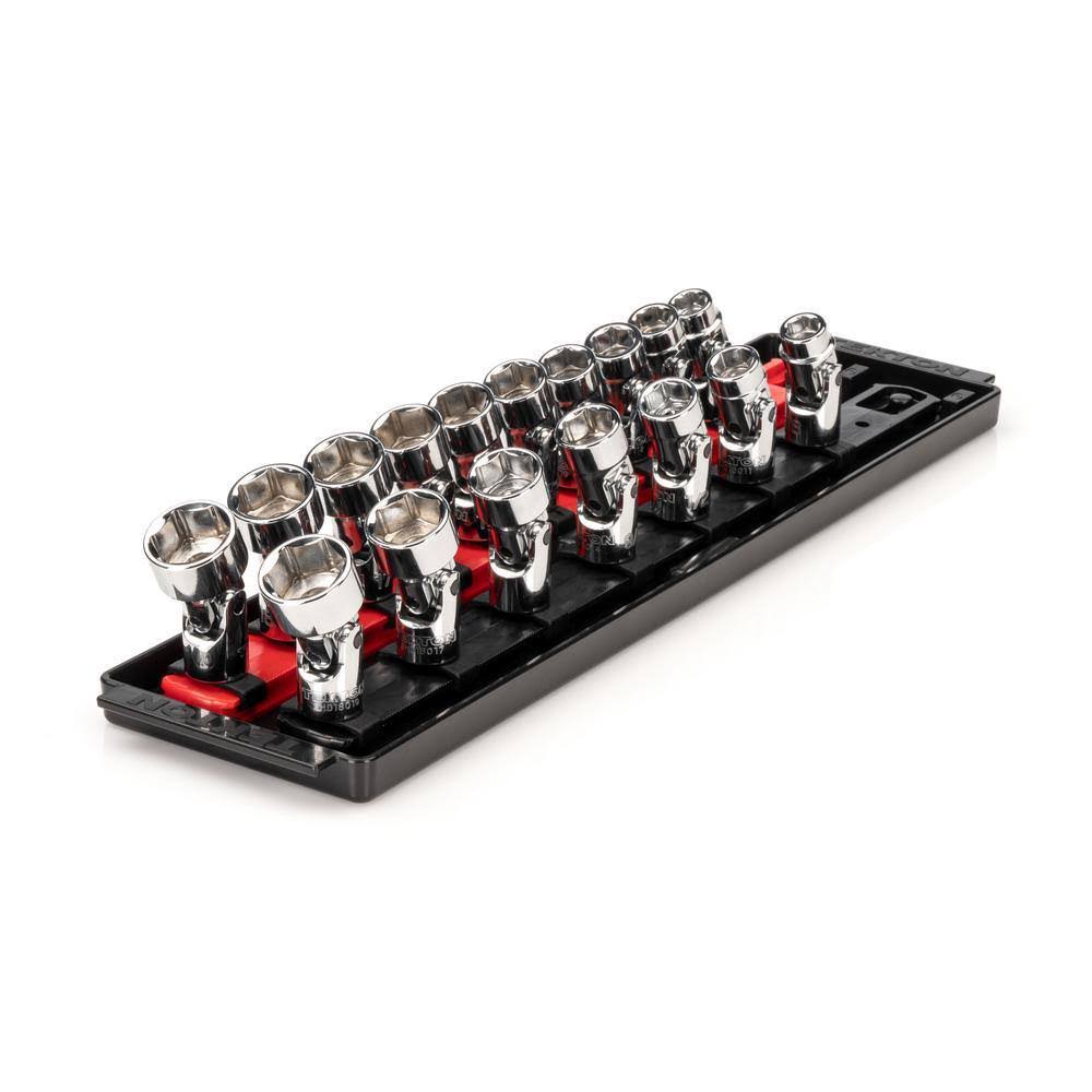 SHD91217 3/8 in. Drive Universal Joint Socket Set with Rails (3/8 in.-3/4 in., 10 mm-19 mm) (17-Piece)
