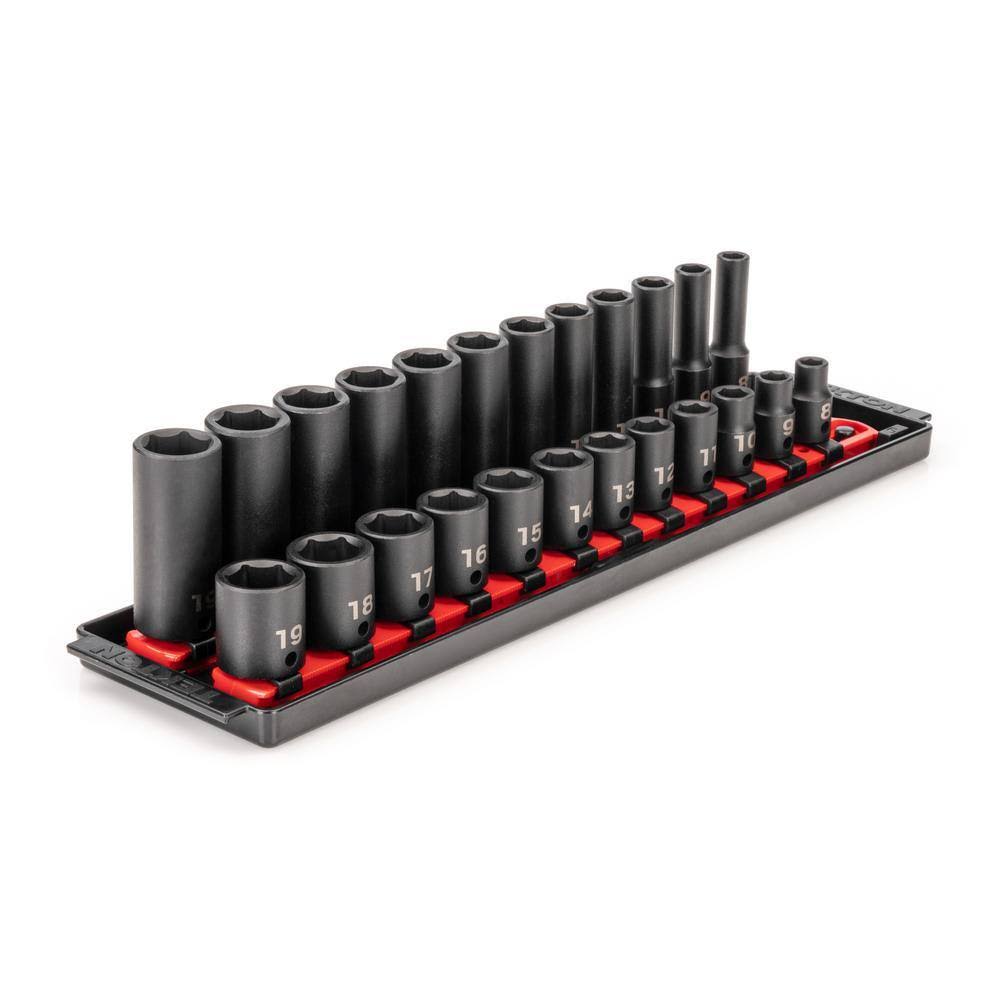 SID91209 3/8 in. Drive 6-Point Impact Socket Set with Rails (8 mm-19 mm) (24-Piece)