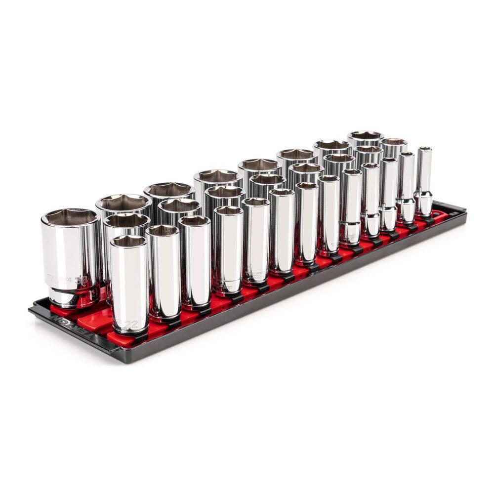 SHD92125 1/2 in. Drive Deep 6-Point Socket Set, (29-Piece) (10-38 mm) with Rails