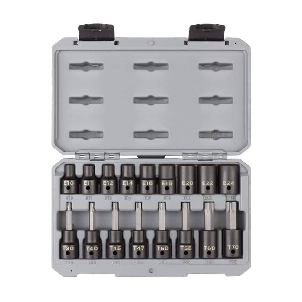 SKT25801 1/2 in. Drive Torx and External Star Impact Socket Set, 17-Piece (T30-T70, E10-E24)