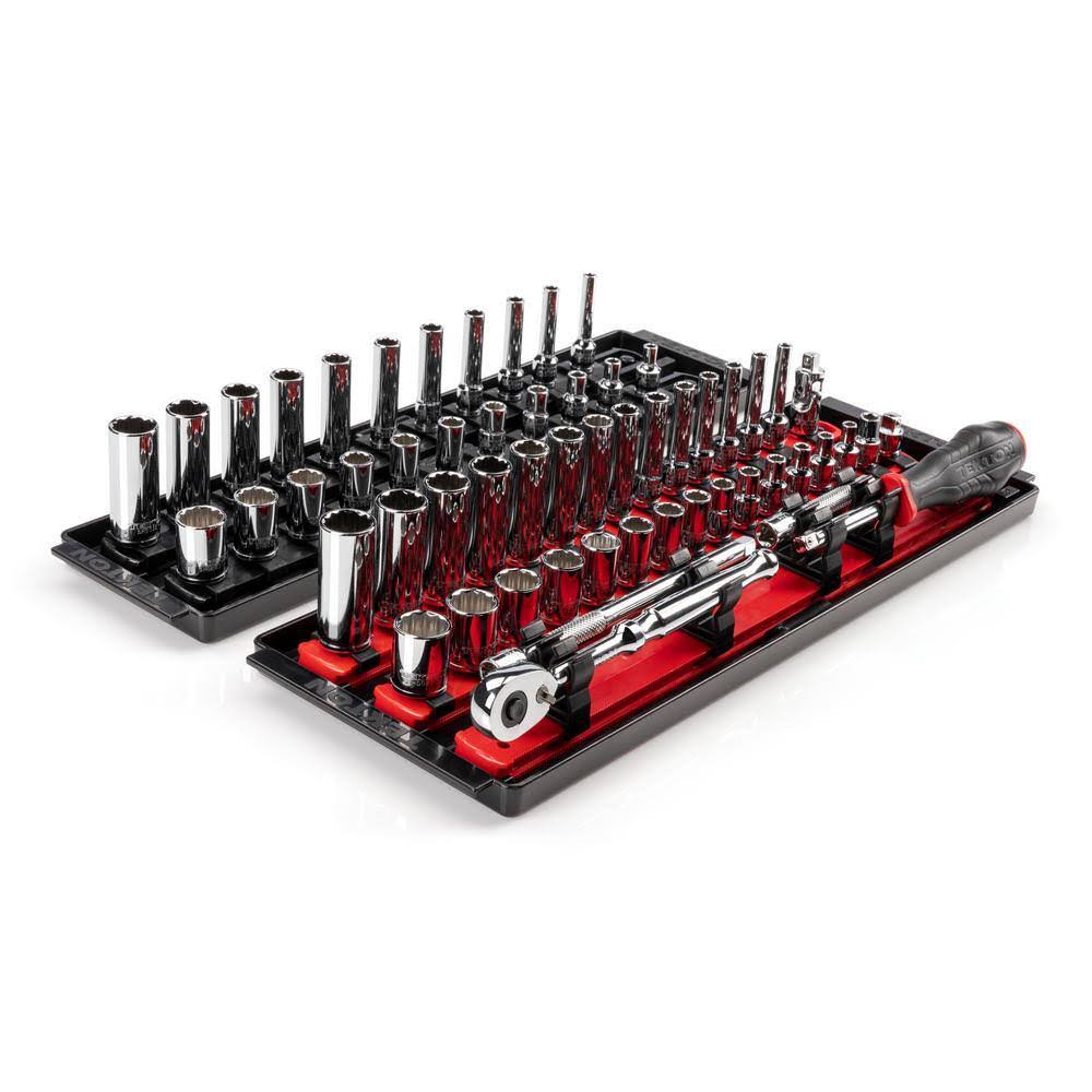 SKT03302 1/4 in. Drive 12-Point Socket and Ratchet Set with Rails (5/32 in.-9/16 in., 4 mm-15 mm) (57-Piece)