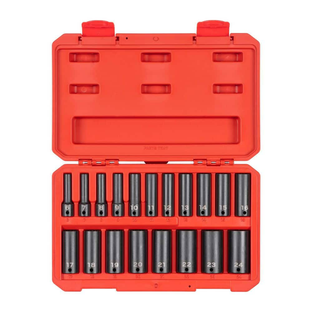 SID91307 3/8 in. Drive Deep 12-Point Impact Socket Set, (19-Piece) (6   24 mm)
