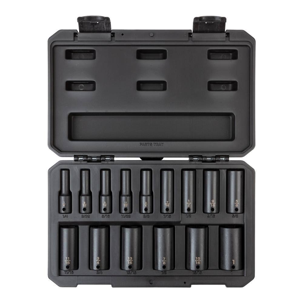 SID91301 3/8 in. Drive Deep 6-Point Impact Socket Set, 15-Piece (1/4 in.   1 in.)   Case