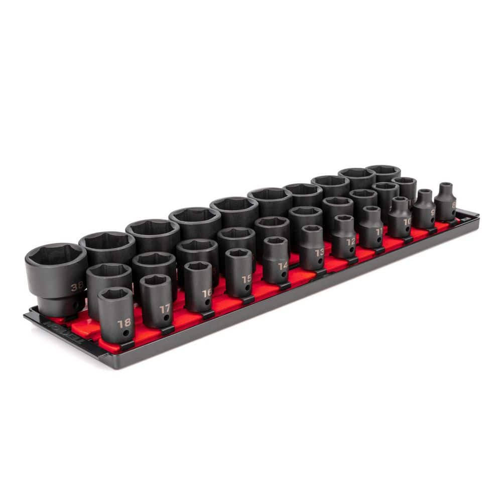 SID92104 1/2 in. Drive 6-Point Impact Socket Set (31-Piece) (8-38 mm) with Rails