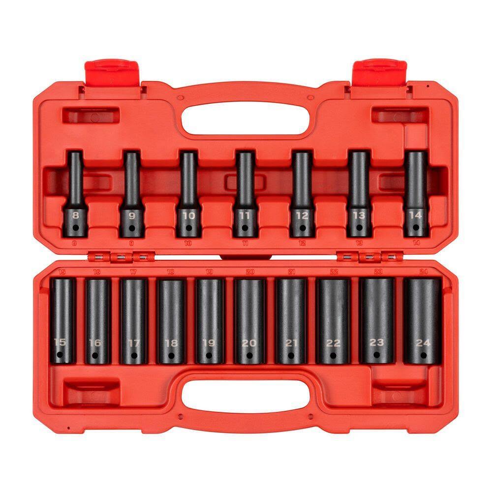 SID92339 1/2 in. Drive Deep 12-Point Impact Socket Set, (17-Piece) (8   24 mm)