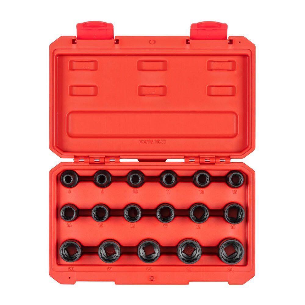 SID92338 1/2 in. Drive 12-Point Impact Socket Set, (17-Piece) (8-24 mm)