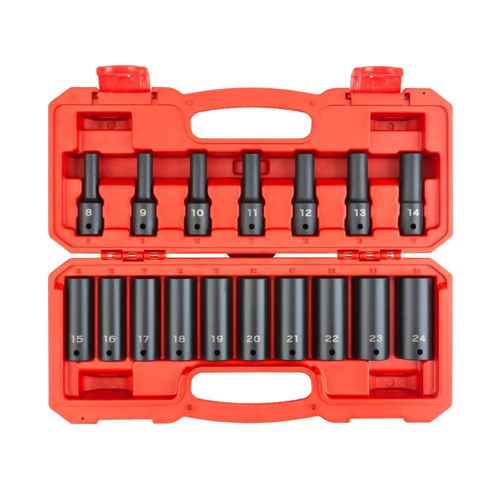 SID92329 8 mm to 24 mm 1/2 in. Drive Deep 6-Point Impact Socket Set (17-Piece)