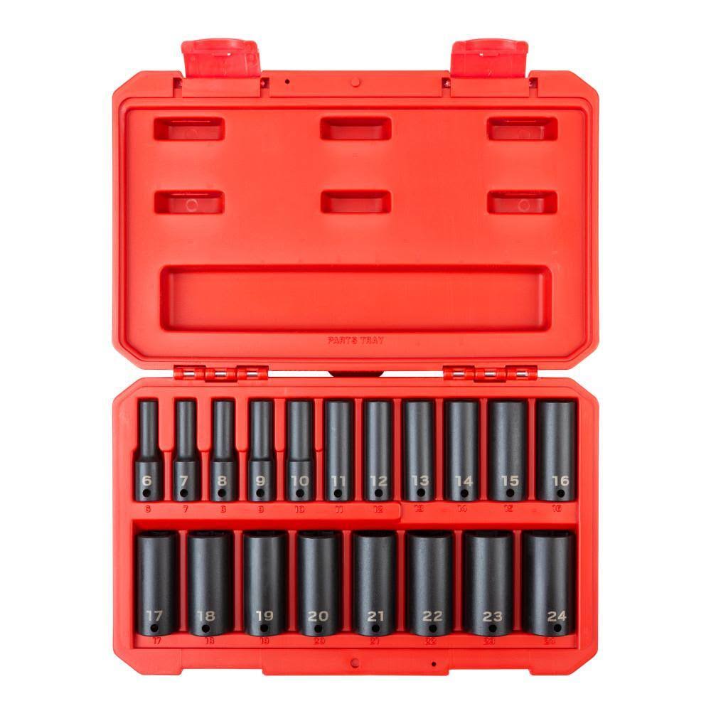 SID91303 3/8 in. Drive Deep 6-Point Impact Socket Set, 19-Piece (6 mm   24 mm)   Case