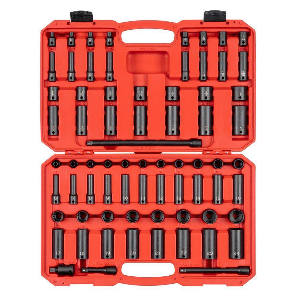 SID91406 3/8 in. Drive 12-Point Impact Socket Set (72-Piece) (1/4   1 in., 6   24 mm)