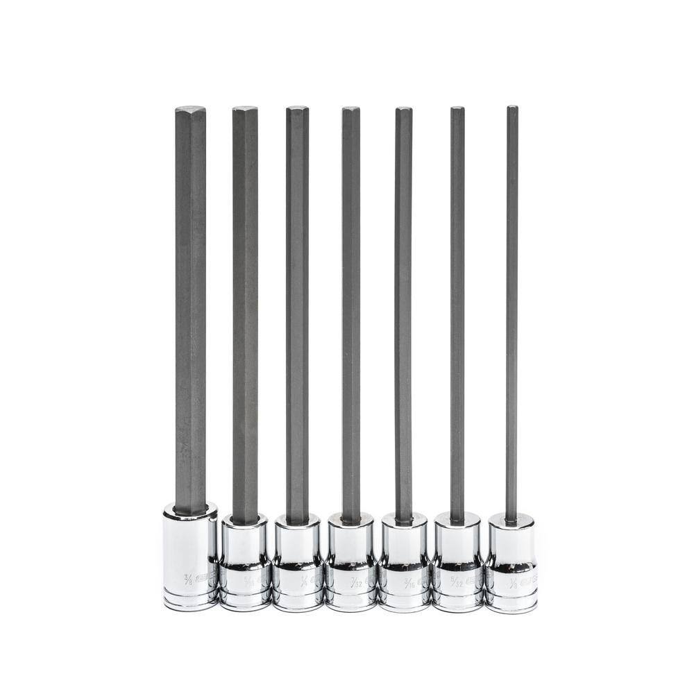 82537 3/8 in. Drive SAE Long Length Hex Bit Socket Set (7-Piece)