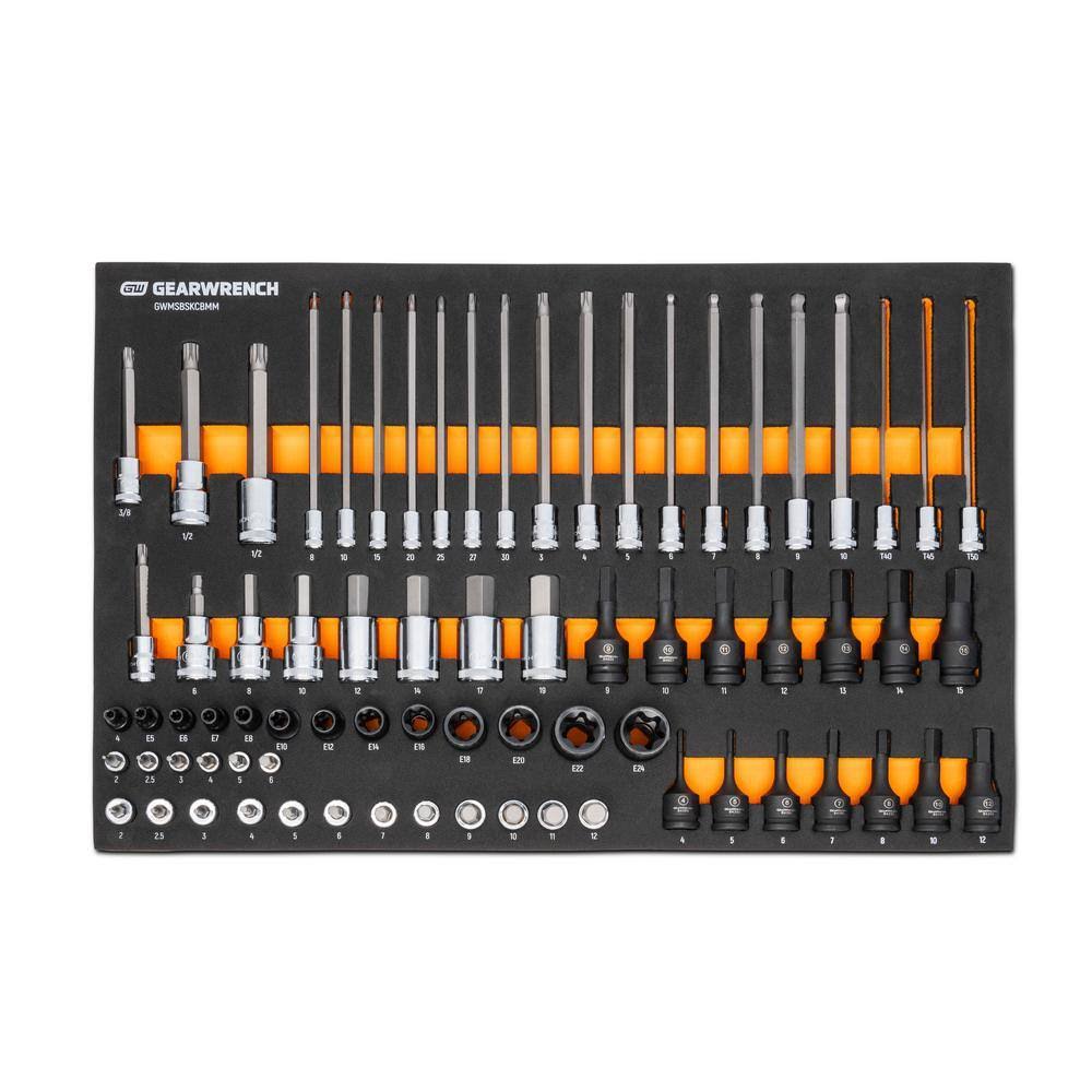 GWMSBSKCBMM 1/4 in., 3/8 in. and 1/2 in. Drive Metric Bit Socket Set with EVA Foam Storage Tray (74-Piece)