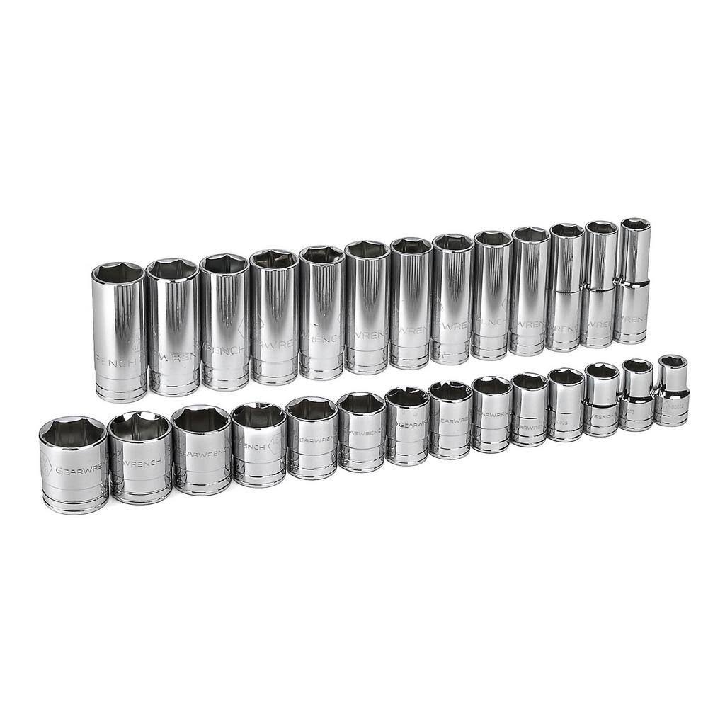 80729 1/2 in. Drive 6-Point Standard and Deep SAE Socket Set (27-Piece)