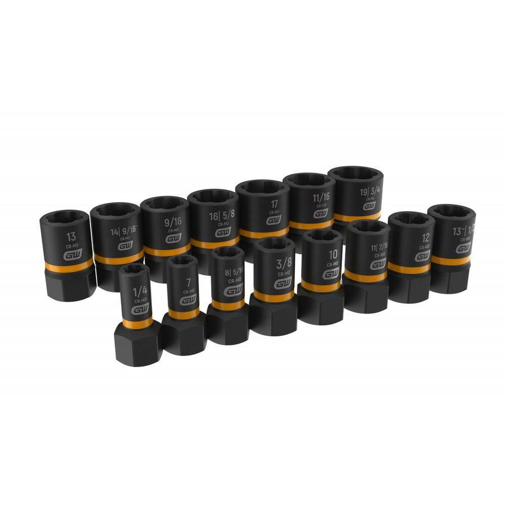 84783 Bolt Biter 1/4 in. and 3/8 in. Drive SAE/Metric Impact Extraction Socket Set (15-Piece)