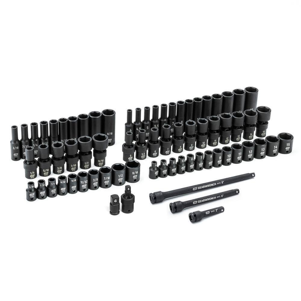 84903 1/4 in. Drive 6-Point SAE/Metric Standard   Deep Universal Impact Socket Set (71-Piece)