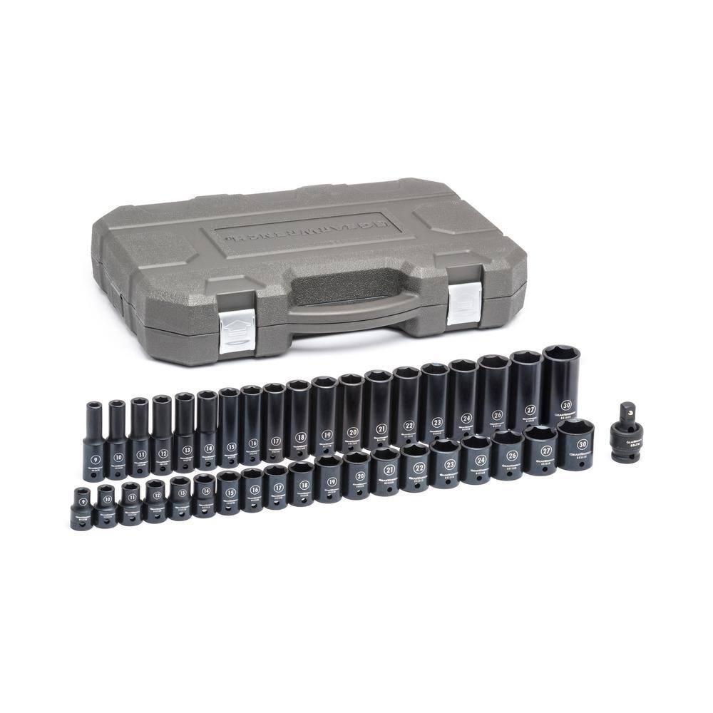 84948N 1/2 in. Drive 6-Point Metric Standard   Deep Impact Socket Set (39-Piece)