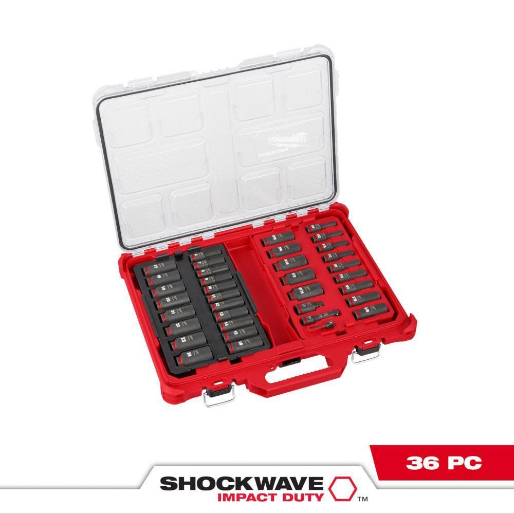49-66-6805 SHOCKWAVE Impact-Duty 3/8 in. Drive Metric and SAE Deep Well Impact  Socket Set (36-Piece)
