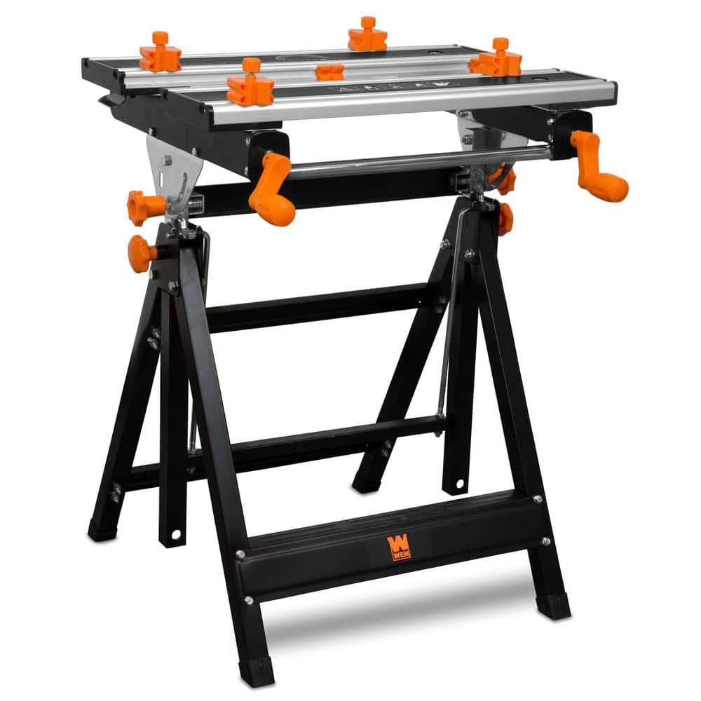WB2322T 24 in. H Tilting Steel Adjustable Portable Work Bench Sawhorse and Vise with 8 Sliding Clamps