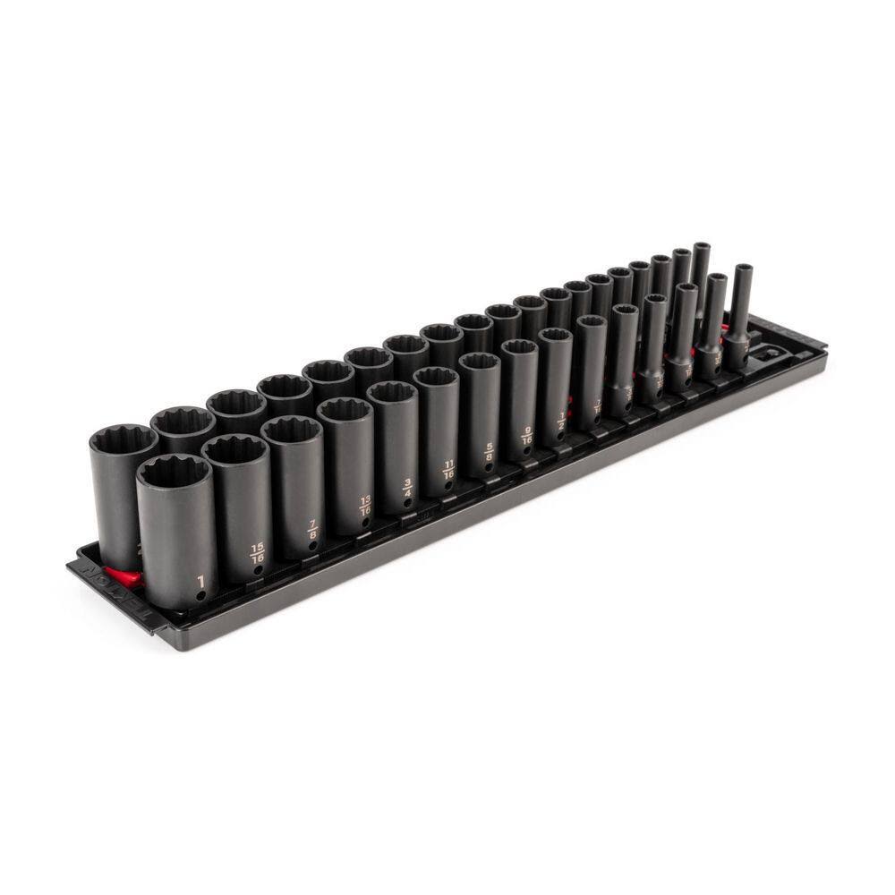 3/8 in. Drive Deep 12-Point Impact Socket Set (34-Piece) (1/4-1 in., 6-24 mm)   Rails