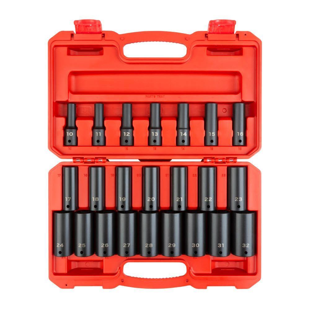 1/2 in. Drive Deep 6-Point Impact Socket Set, 23-Piece (10 mm   32 mm)