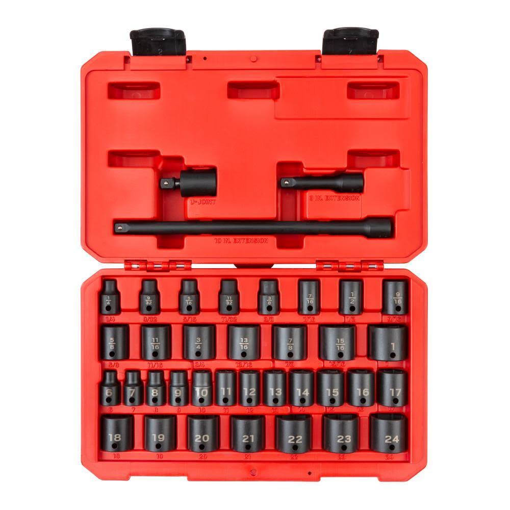 SID91402 3/8 in. Drive 6-Point Impact Socket Set, 37-Piece (1/4 in.   1 in., 6 mm   24 mm)