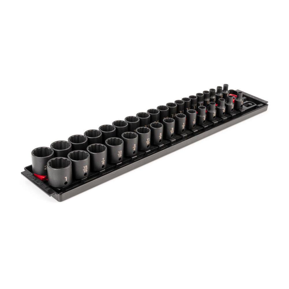 SID91206 3/8 in. Drive 12-Point Impact Socket Set, (34-Piece) (1/4-1 in., 6-24 mm)   Rails