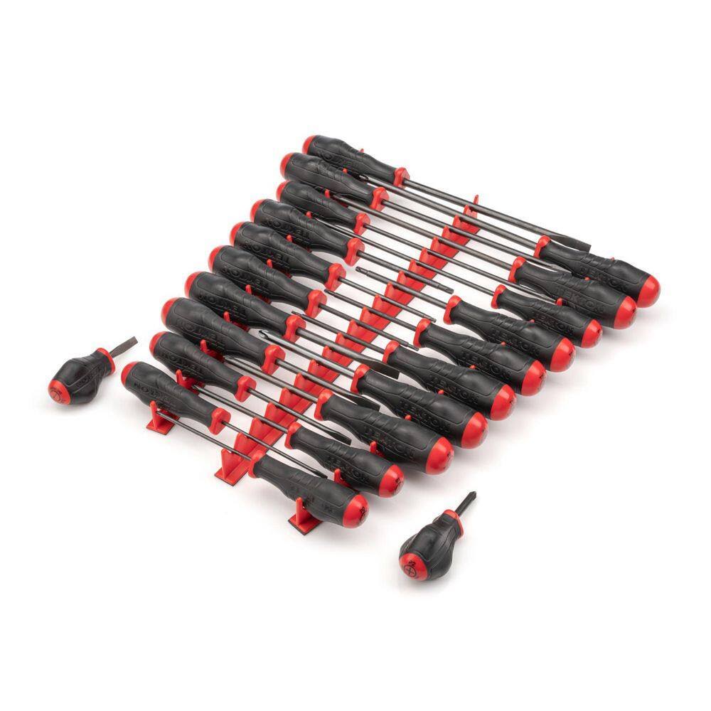 DRV41502 High-Torque Black Oxide Blade Screwdriver Set, 22-Piece (#0-#3,1/8-5/16 in., T10-30)   Red Rails