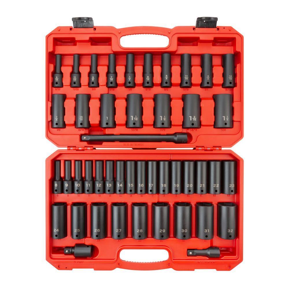 SID92404 1/2 in. Drive Deep 6-Point Impact Socket Set, 45-Piece (5/16   1-1/4 in., 8 mm   32 mm)