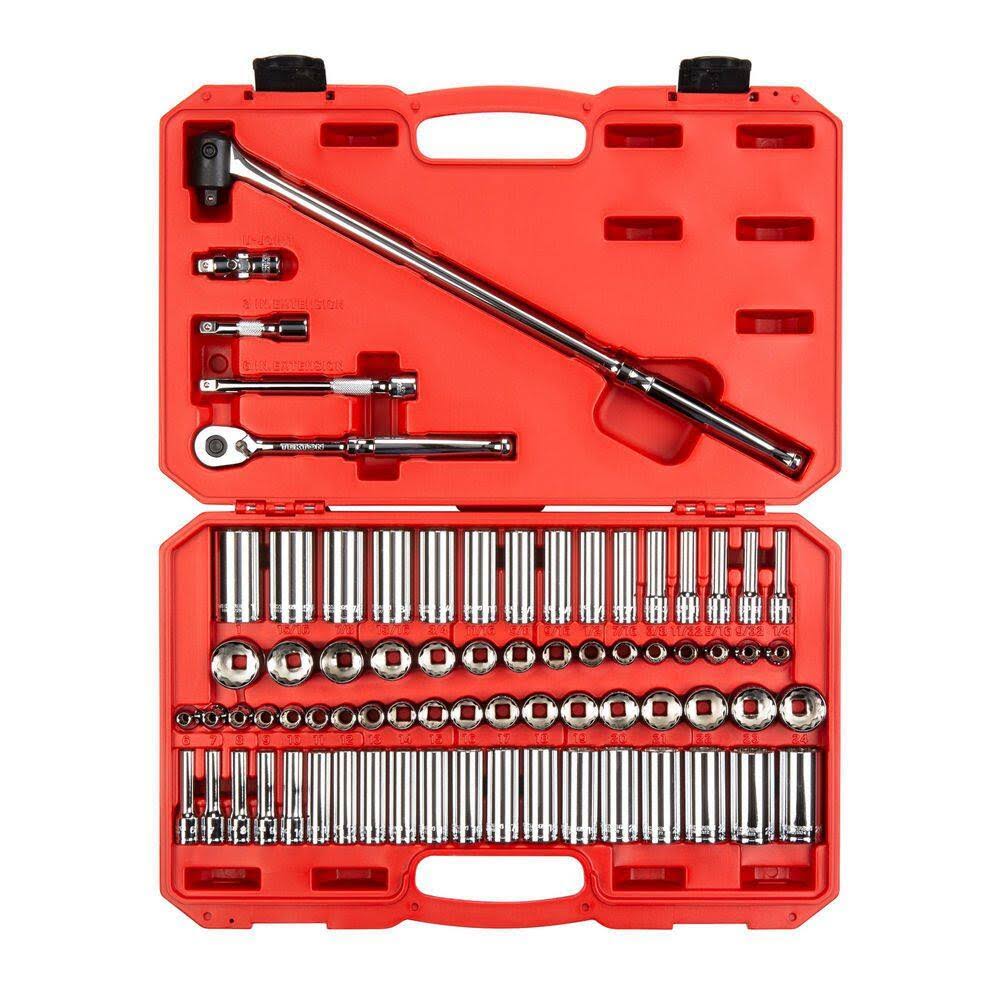 SKT15312 3/8 in. Drive 12-Point Ratchet and Socket Set, (74-Piece) (1/4-1 in., 6-24 mm)