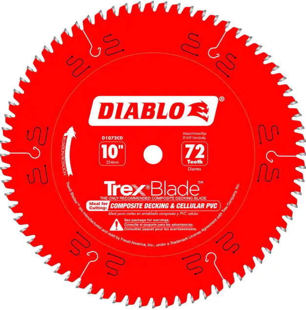 DIABLO D1072CD TREXBlade 10 in. x 72-Tooth Composite Material/Plastics Circular Saw Blade