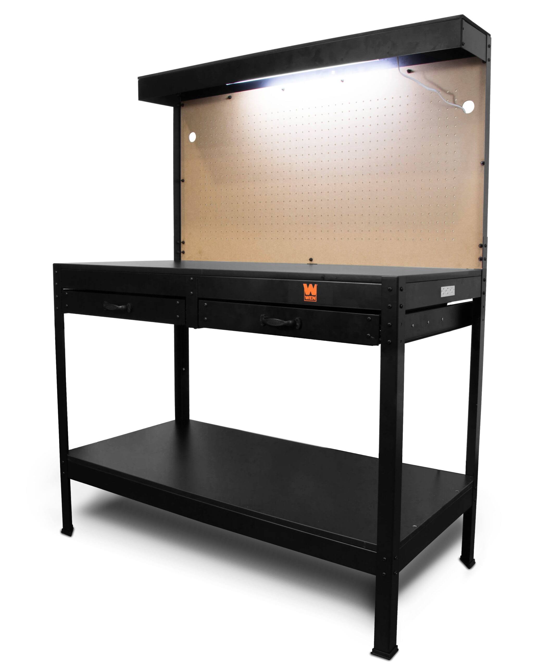 48 inch Steel Workbench with power outlets and light, 200lb capacity