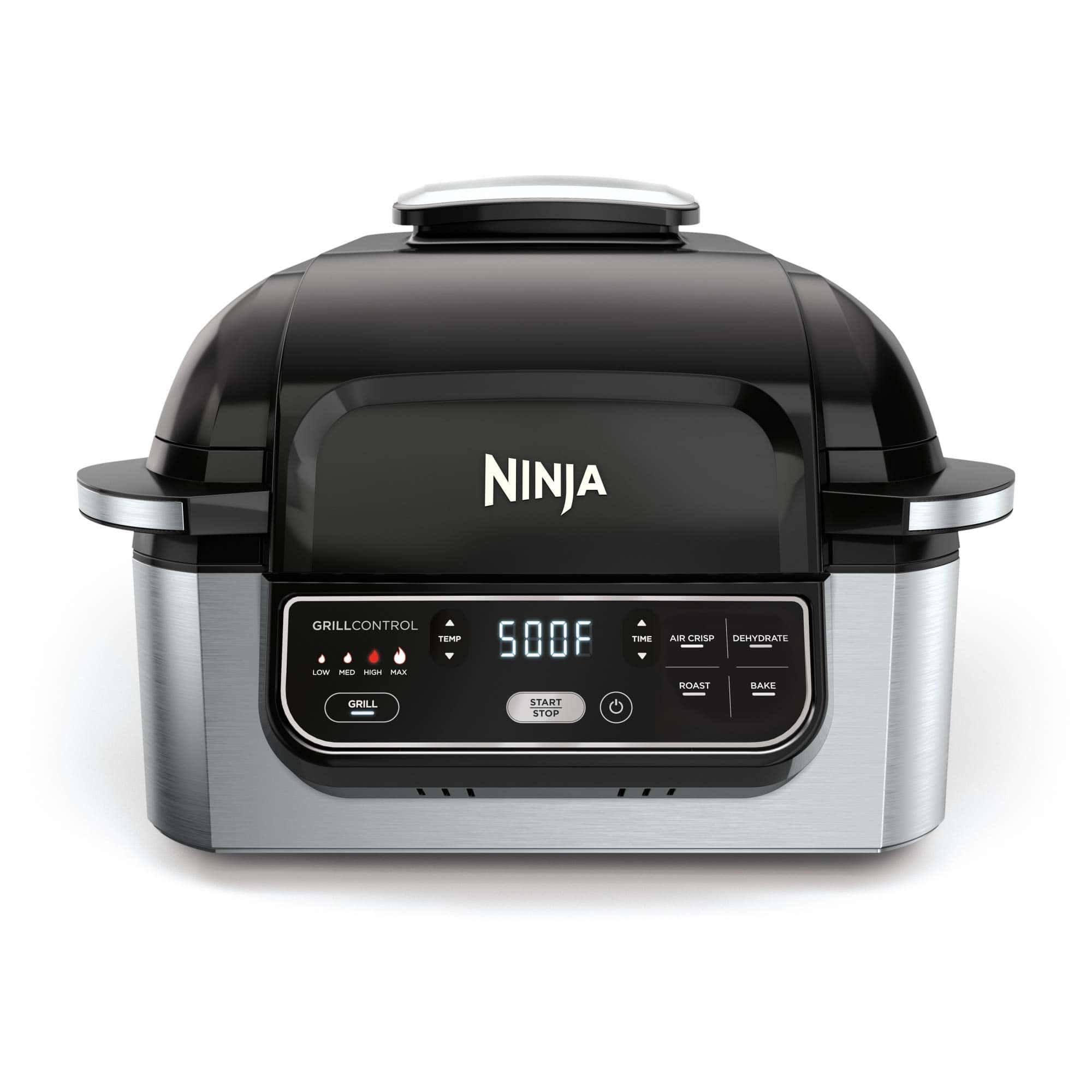 AG301 Foodi 5-in-1 Indoor Electric Grill with Air Fry, Roast, Bake   Dehydrate   Programmable, Black/Silver