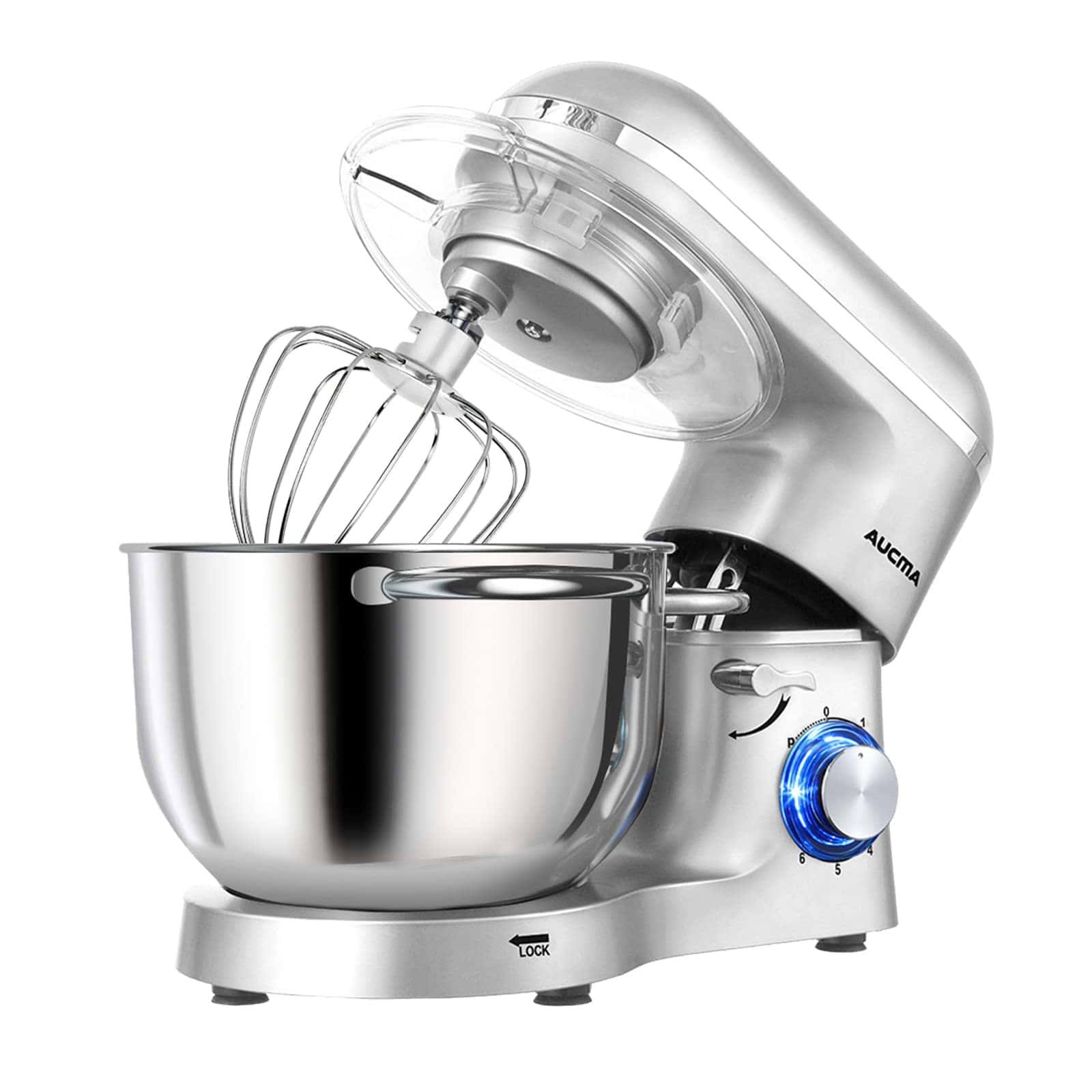 Aucma Stand Mixer,6.5-QT 660W 6-Speed Tilt-Head Food Mixer, Kitchen Electric Mixer with Dough Hook (6.5QT, Silver)