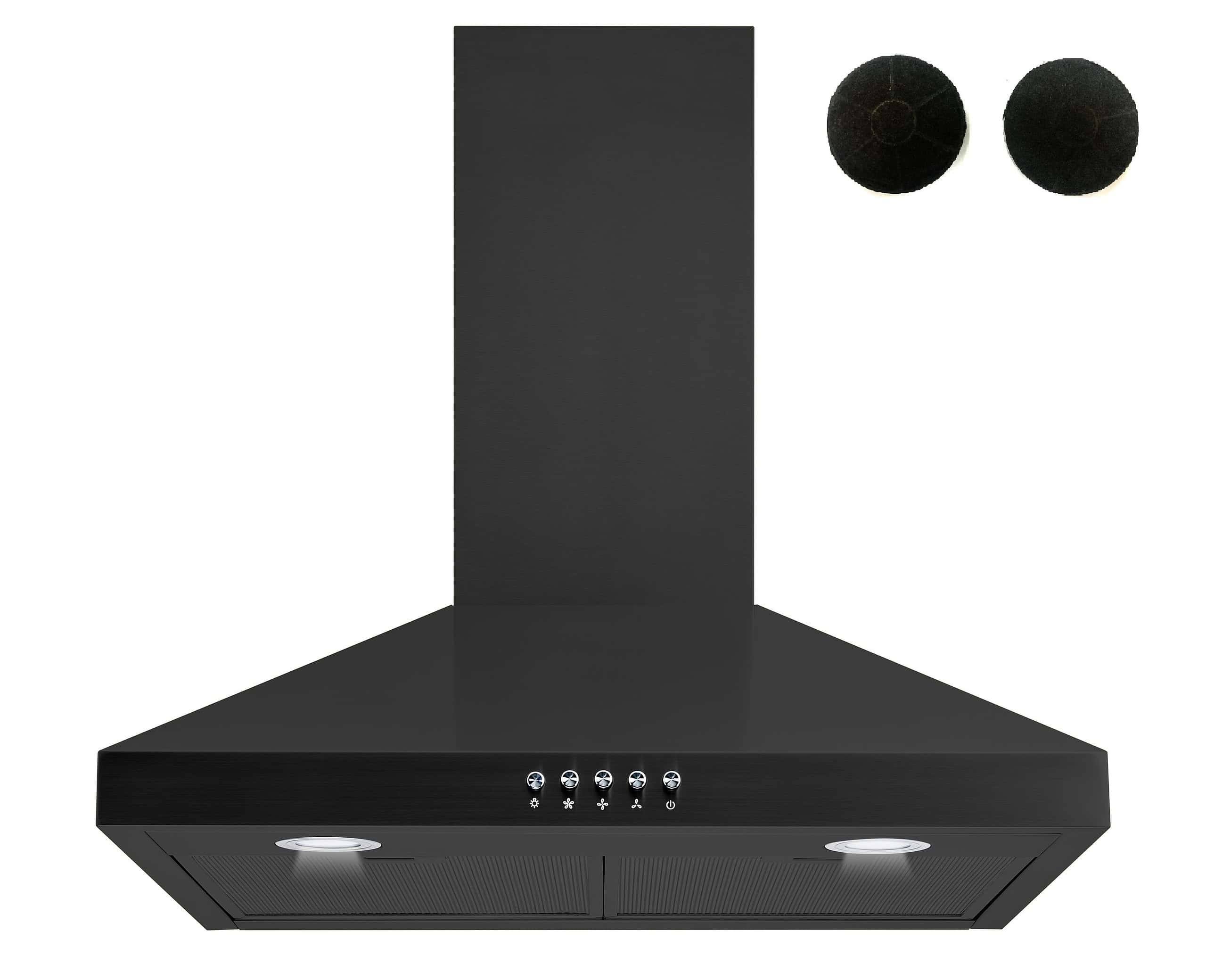 Winflo 30-in 284-CFM Convertible Black Wall-Mounted Range Hood with Charcoal Filter