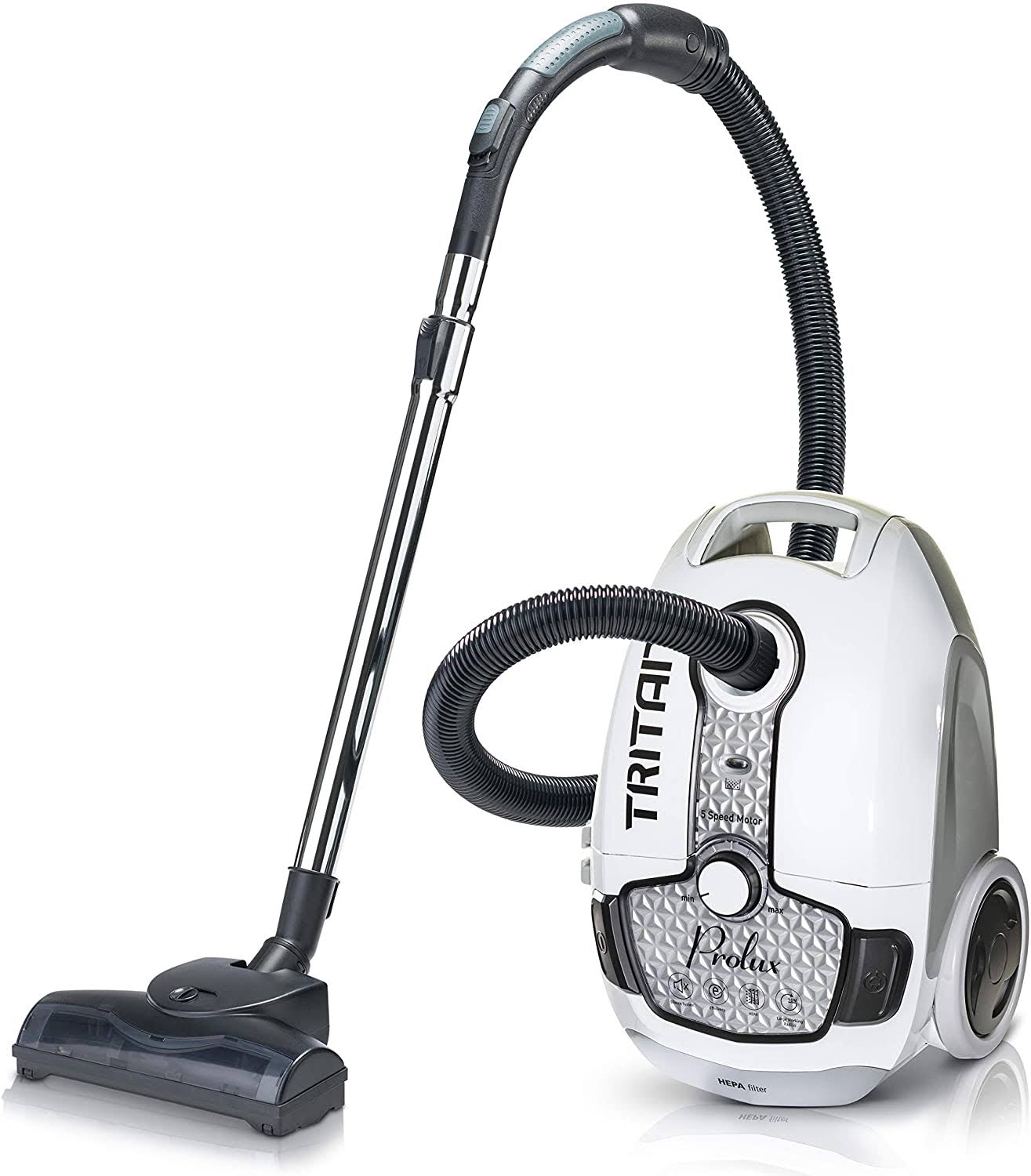 Tritan Bagged Canister Vacuum Cleaner with HEPA Filtration and Complete Home Care Tool Kit, Tritan White