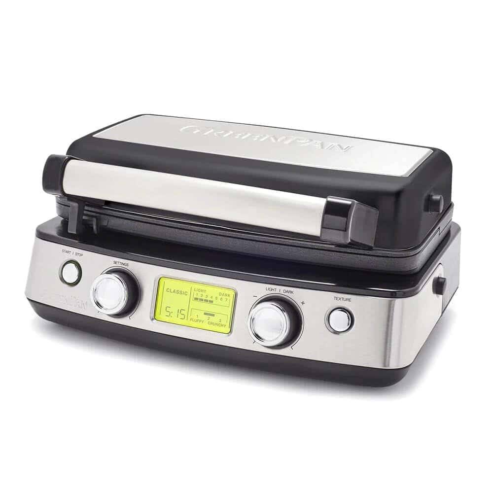 GreenPan Elite 2-Square Belgian   Classic Waffle Iron, Healthy Ceramic Nonstick Aluminum Dishwasher Safe Plates