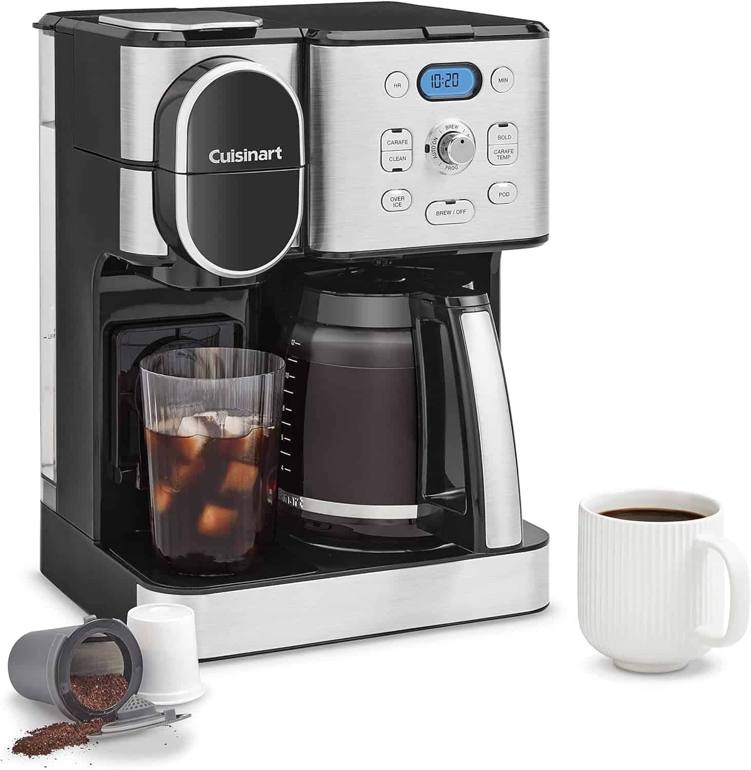 Coffee Maker, 12-Cup Glass Carafe, Automatic Hot   Iced Coffee Maker, Single Server Brewer, Stainless Steel, SS-16